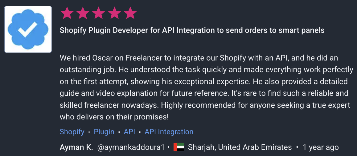 Freelancer.com Feedback screenshot 1