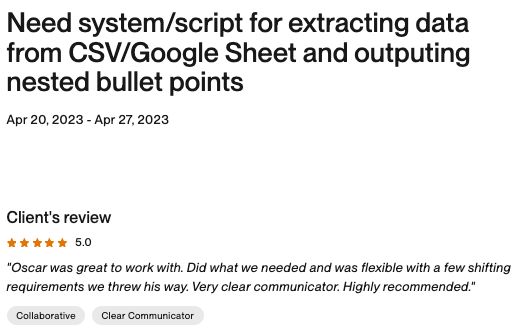Upwork Feedback screenshot 16
