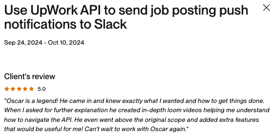 Upwork Feedback screenshot 8